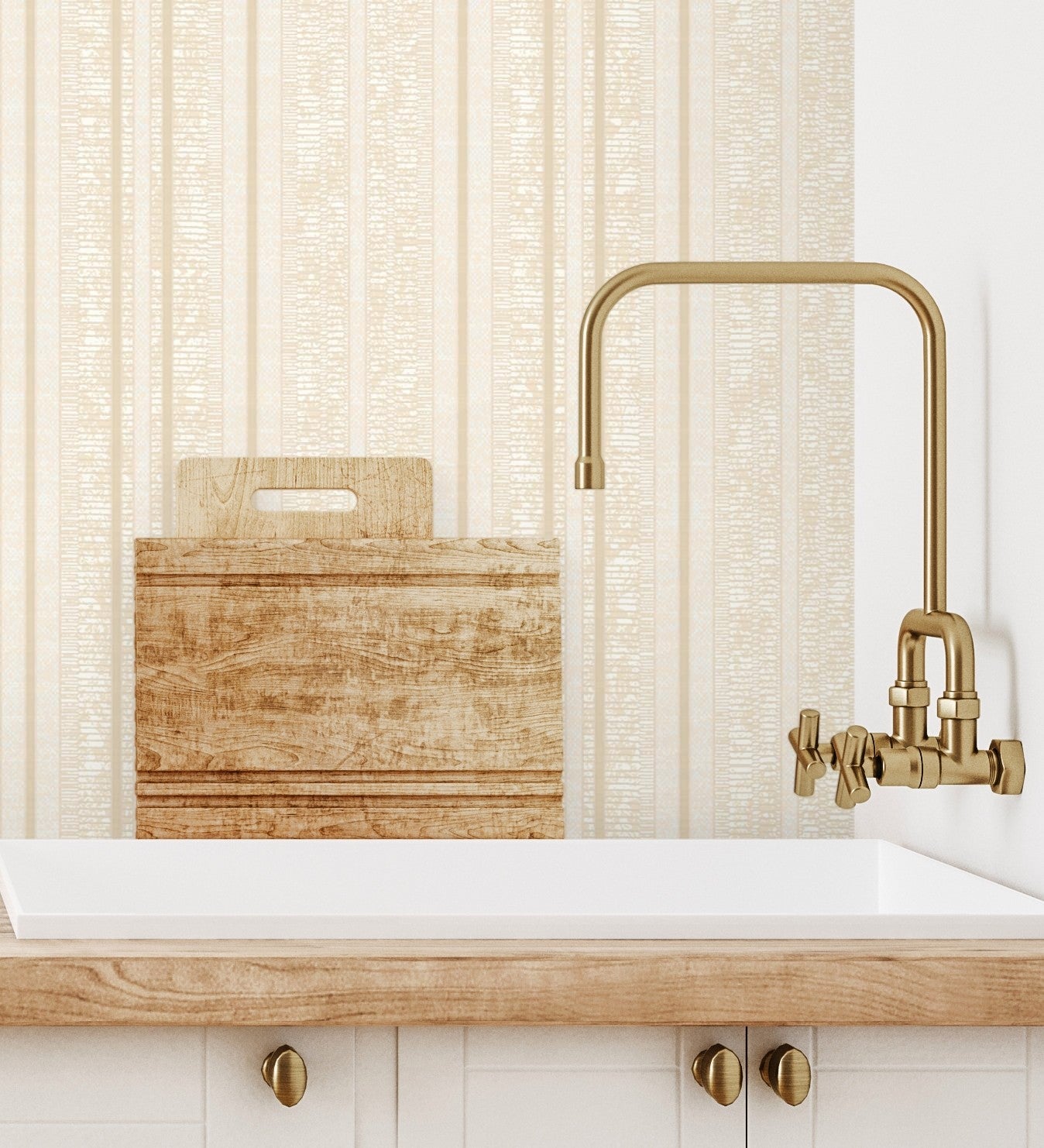 Papel pintado vinílico lavable de rayas beige con textura en relieve - enzo stripes 681662 de gaulan - rollo de 10 m x 1,06 m