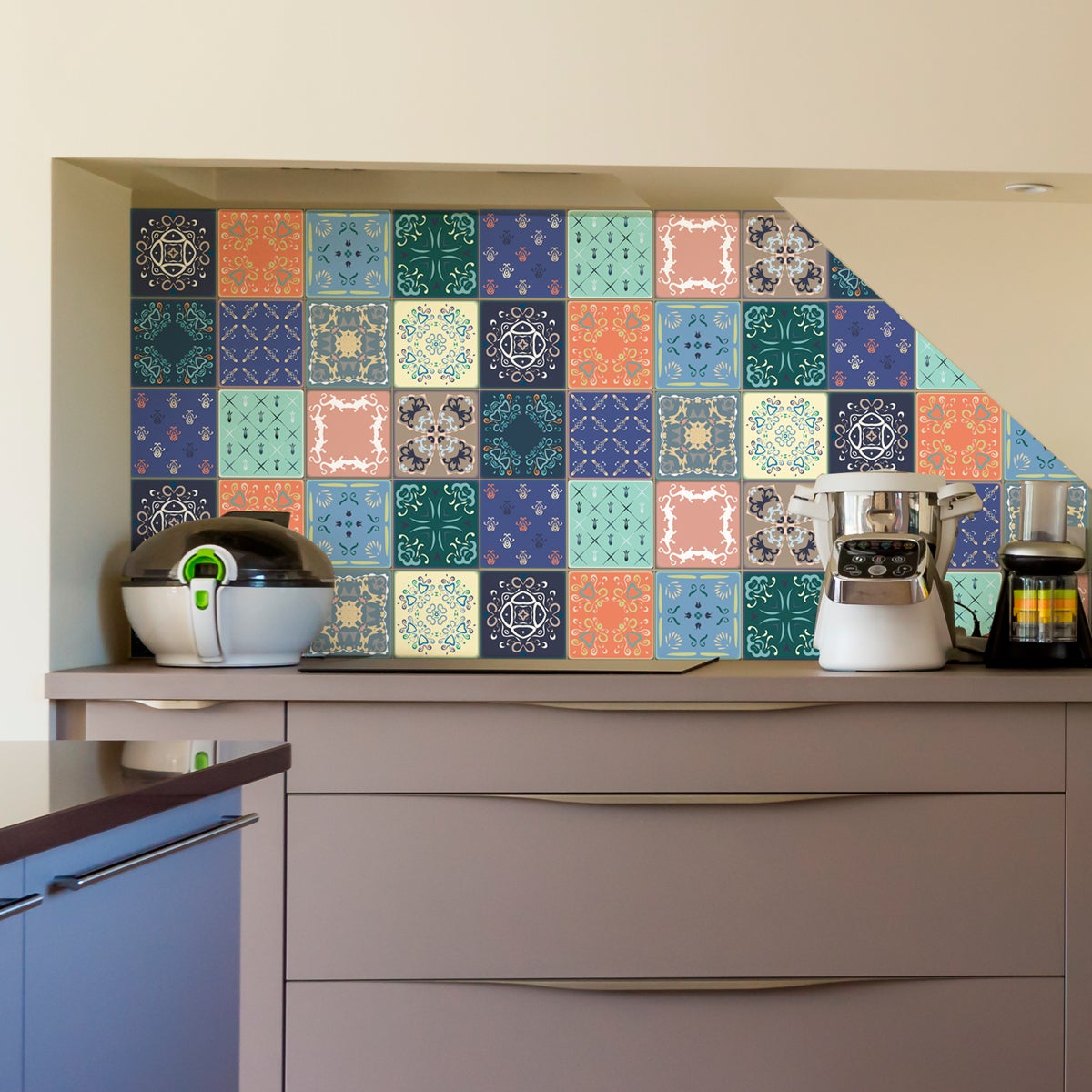 9 vinilos baldosas de cemento salta - adhesivo de pared - revestimiento sticker mural decorativo - 12stickers15x15cm