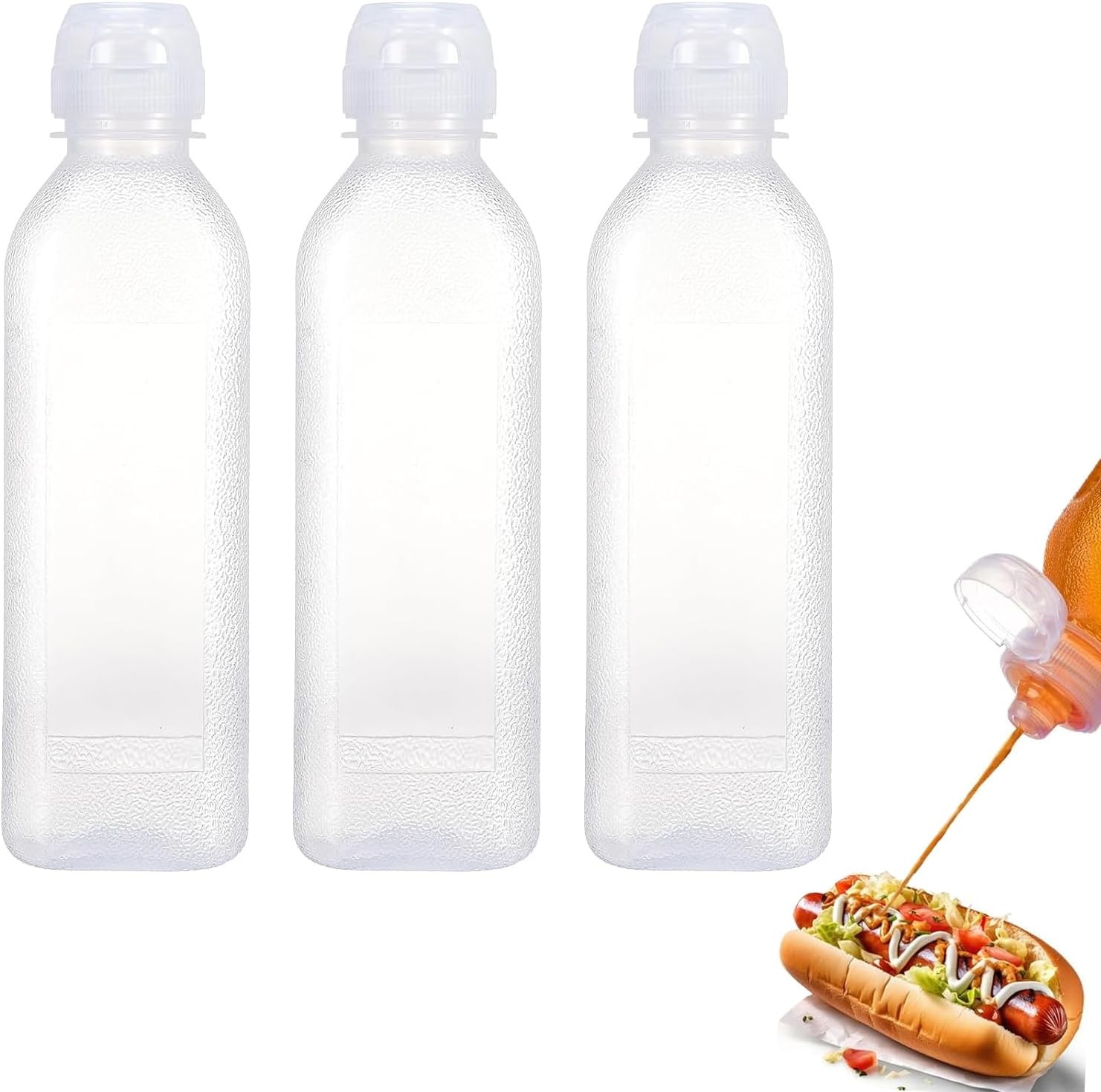 Zestaw 3 butelek na przyprawy, butelka z dozownikiem, 300 ml, przezroczysta, elastyczna butelka plastikowa