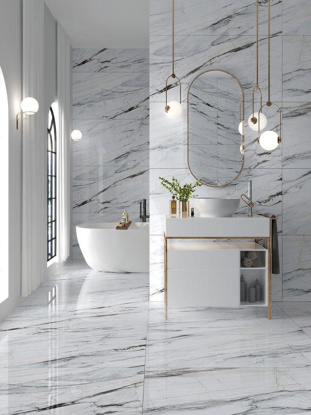 Carrelage sol/mur effet marbre blanc LAVRIK l.120 x L.60 cm MAJORCA TIFFANY