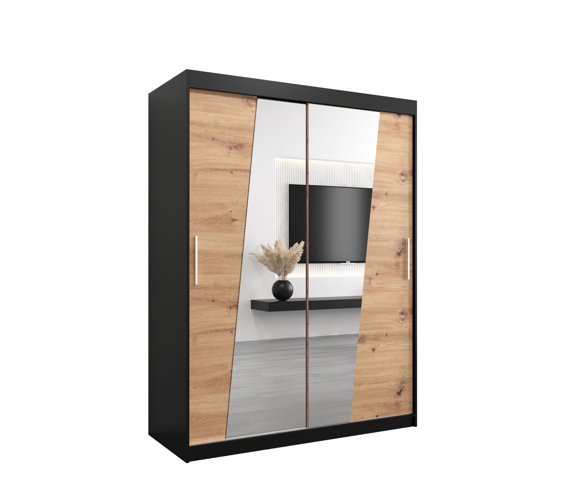 Szafa przesuwna garderoba RHOMB 150 x 62 x 200 cm Czarny + Artisan - Abiks Meble