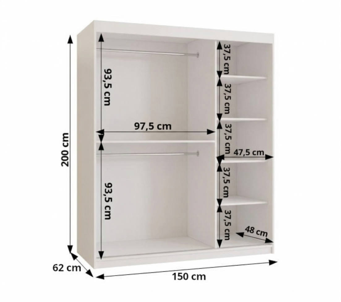 Szafa przesuwna z lustrem SIMA T2 150 x 62 x 200 biały + u. czarny - 4