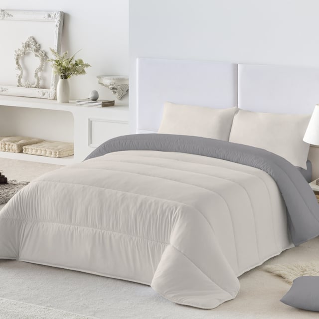 Naturals Home - Couette Nordique Bicolore - Grammage 300 grammes avec toucher plume - Lit 180 (180x200)-L.807 Gris / L.198 Pierre