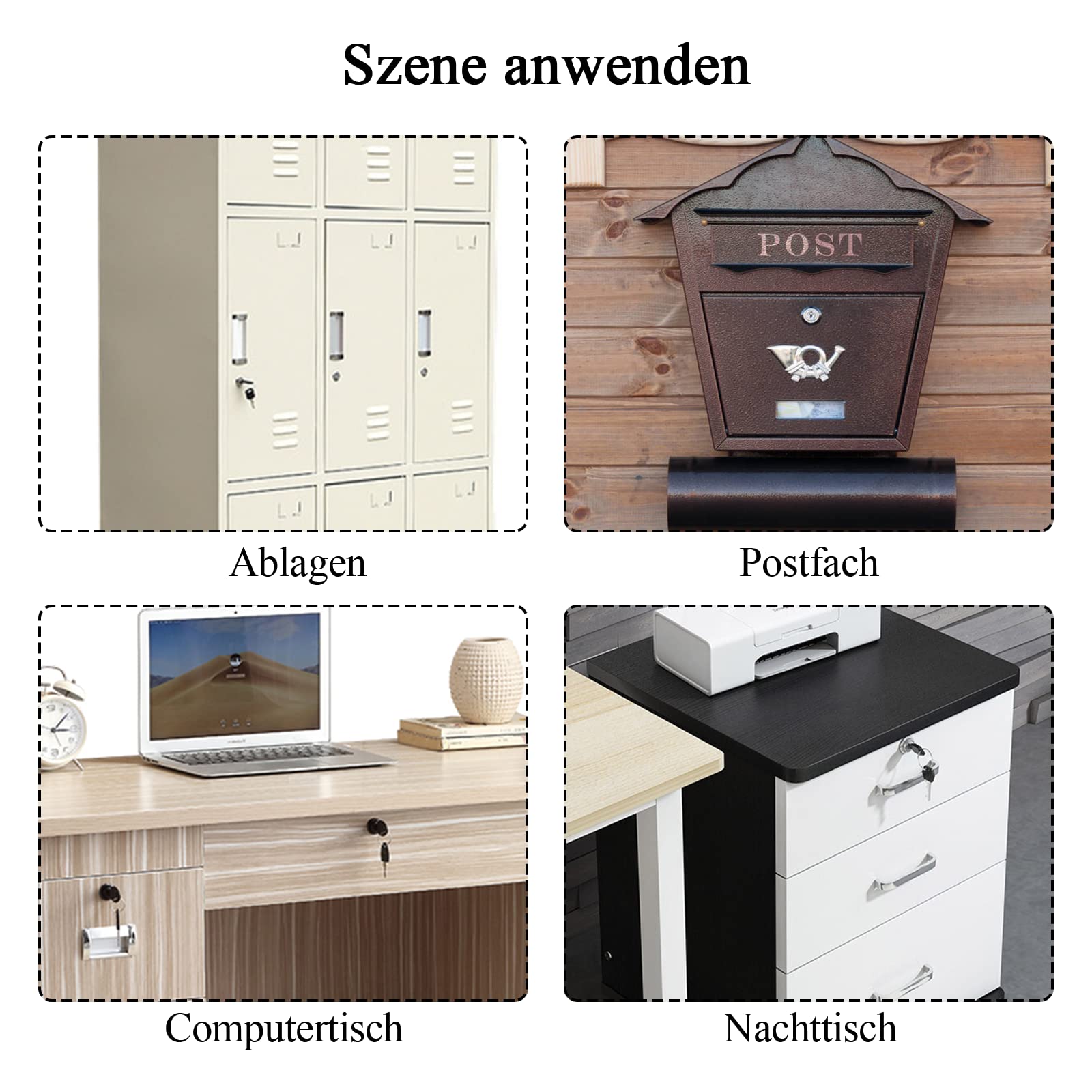 Serratura per cassetta della posta, 20 mm, serratura a camma con 5 piastre diverse e 4 chiavi, serratura per armadietto, serratura per mobili - 5