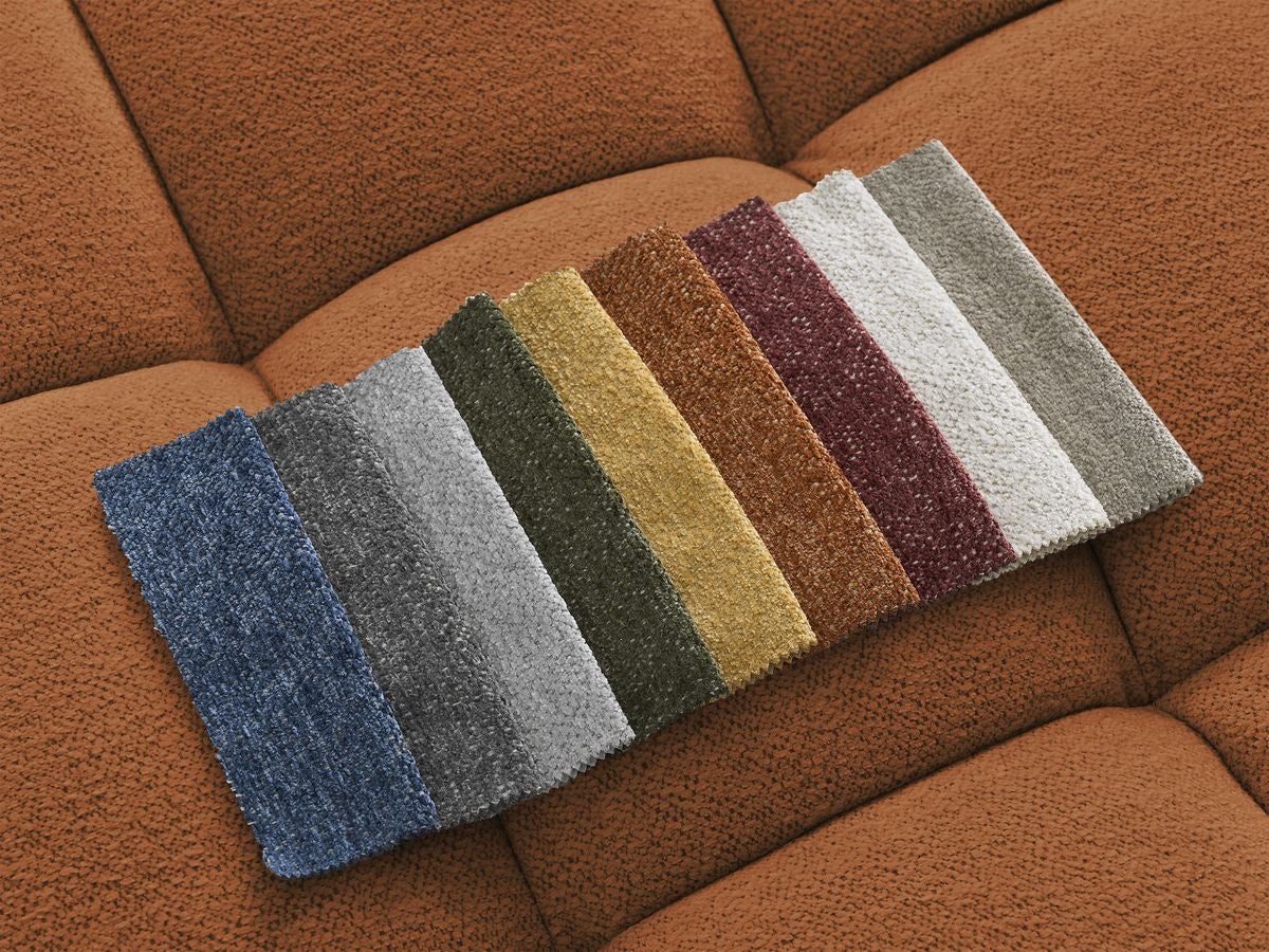 Canapé d'angle convertible coffre EVEREST tissu chiné avec pouf ...