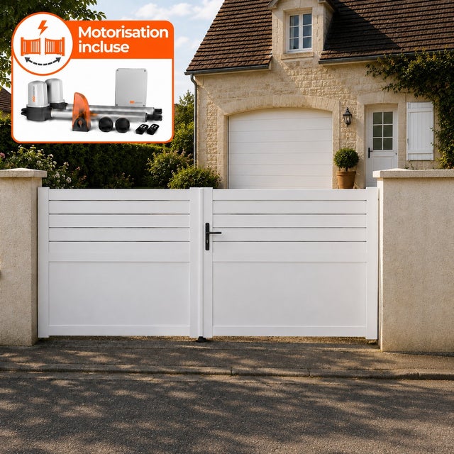 Portail battant électrique PVC blanc avec moteur Sentinel H 180 x L 300 ARRAS