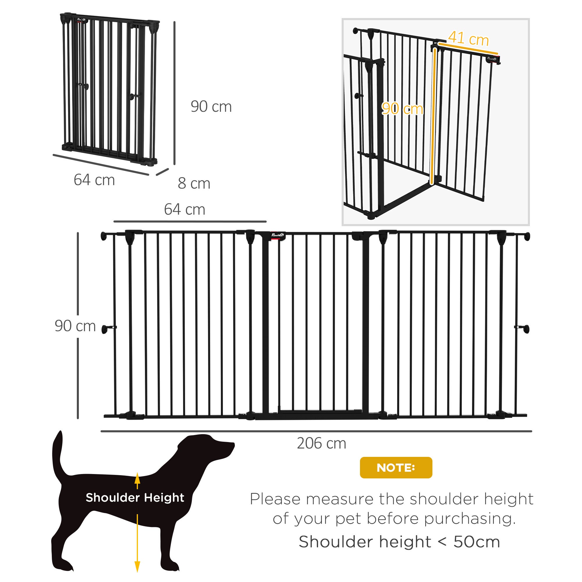 Barreira para Cães PawHut Aço e Plástico Preto 206x90 cm - 3