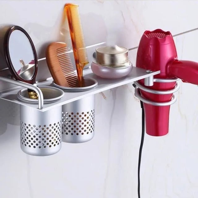 Support mural en aluminium avec gobelets et spirale pour salle de bain