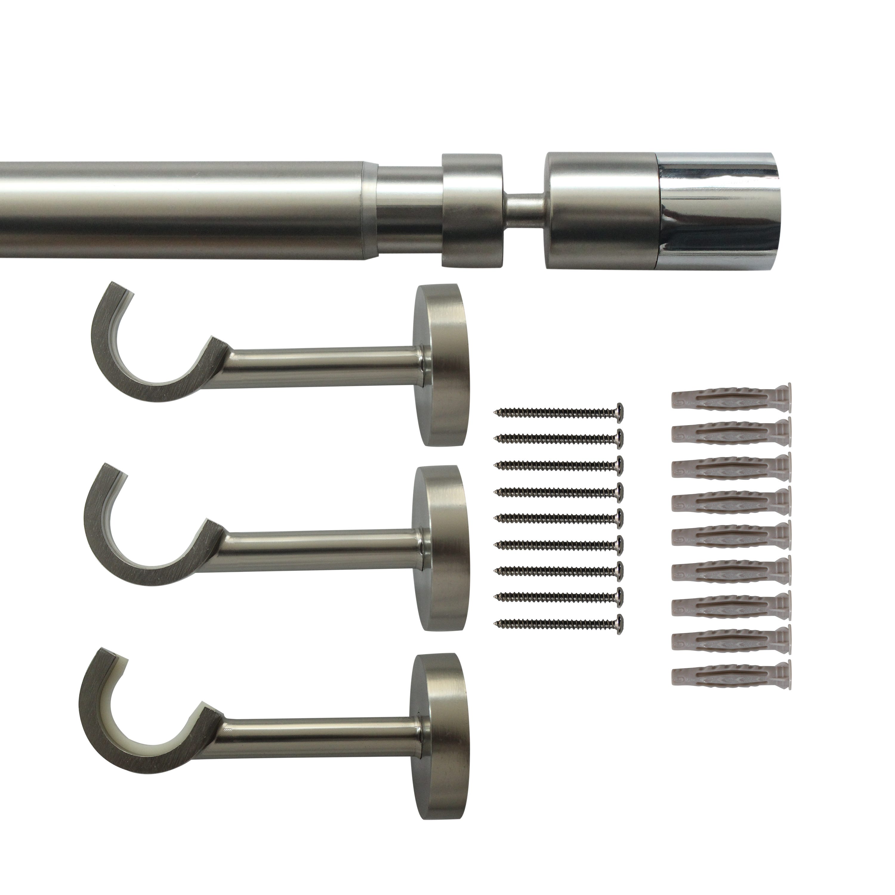 Kit de tringles à rideaux en métal Raia INSPIRE chromé D25-28mm ext 160-300 cm - 2