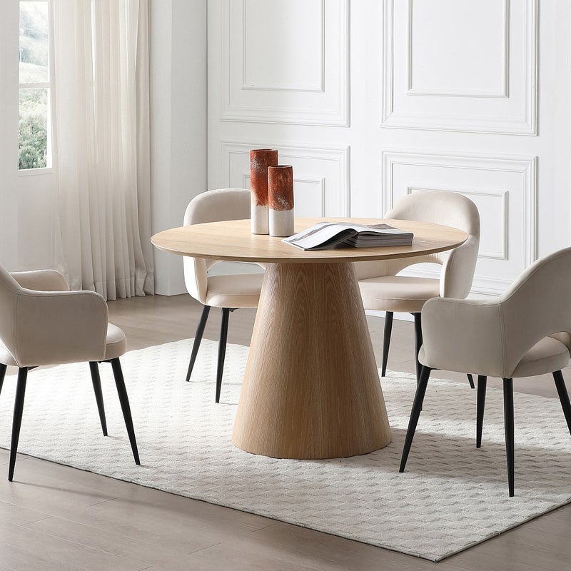 Stół do jadalni okrągły dla 4 osób z dębową okleiną - Naturalny jasny - ANTALIZA