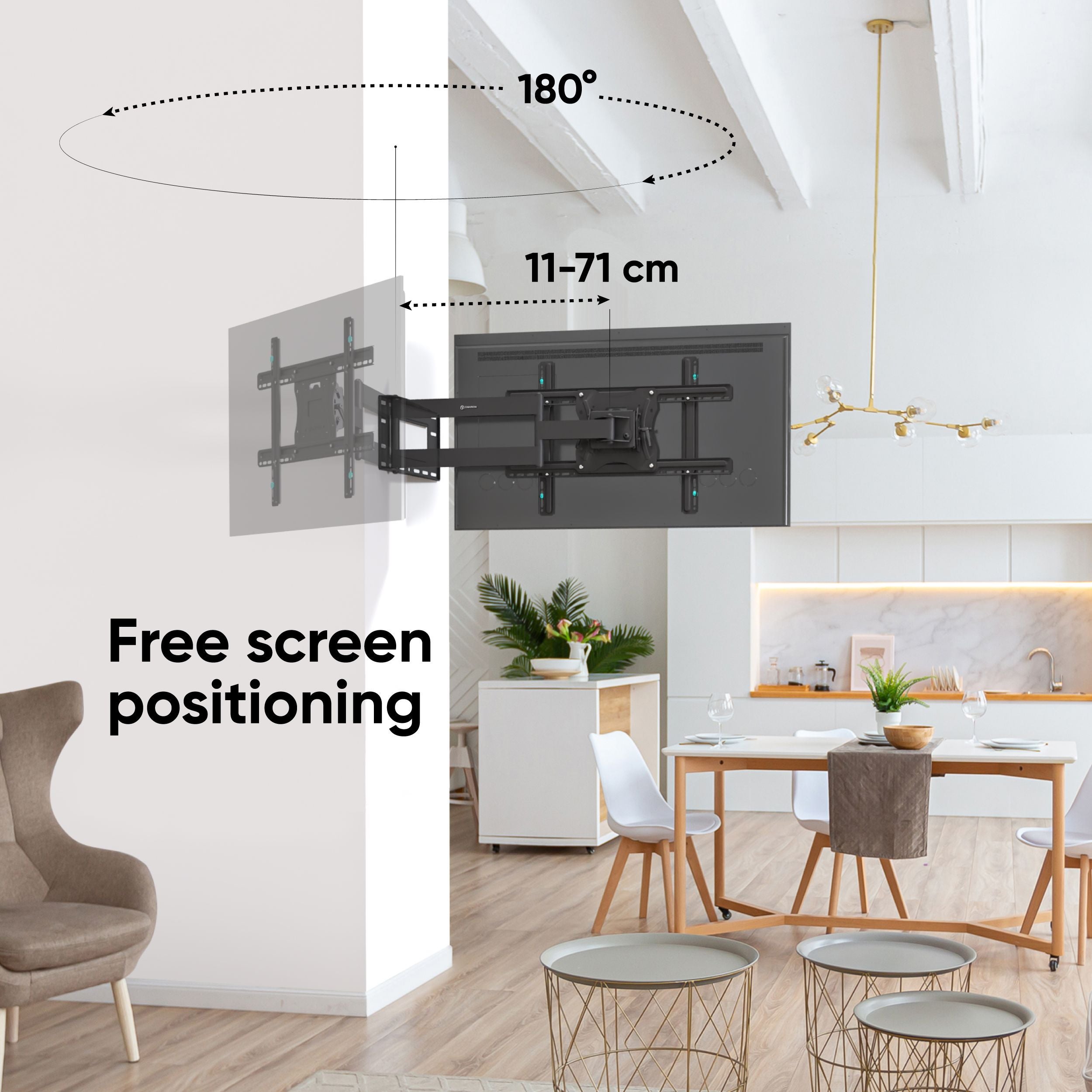 ONKRON Support Mural TV Bras Articulé Long pour 40-75 Pouces, Accroche jusqu'à 68 kg - VESA 600x400 mm / Inclinaison Tournant Pivotement M7L-B Noir - 2