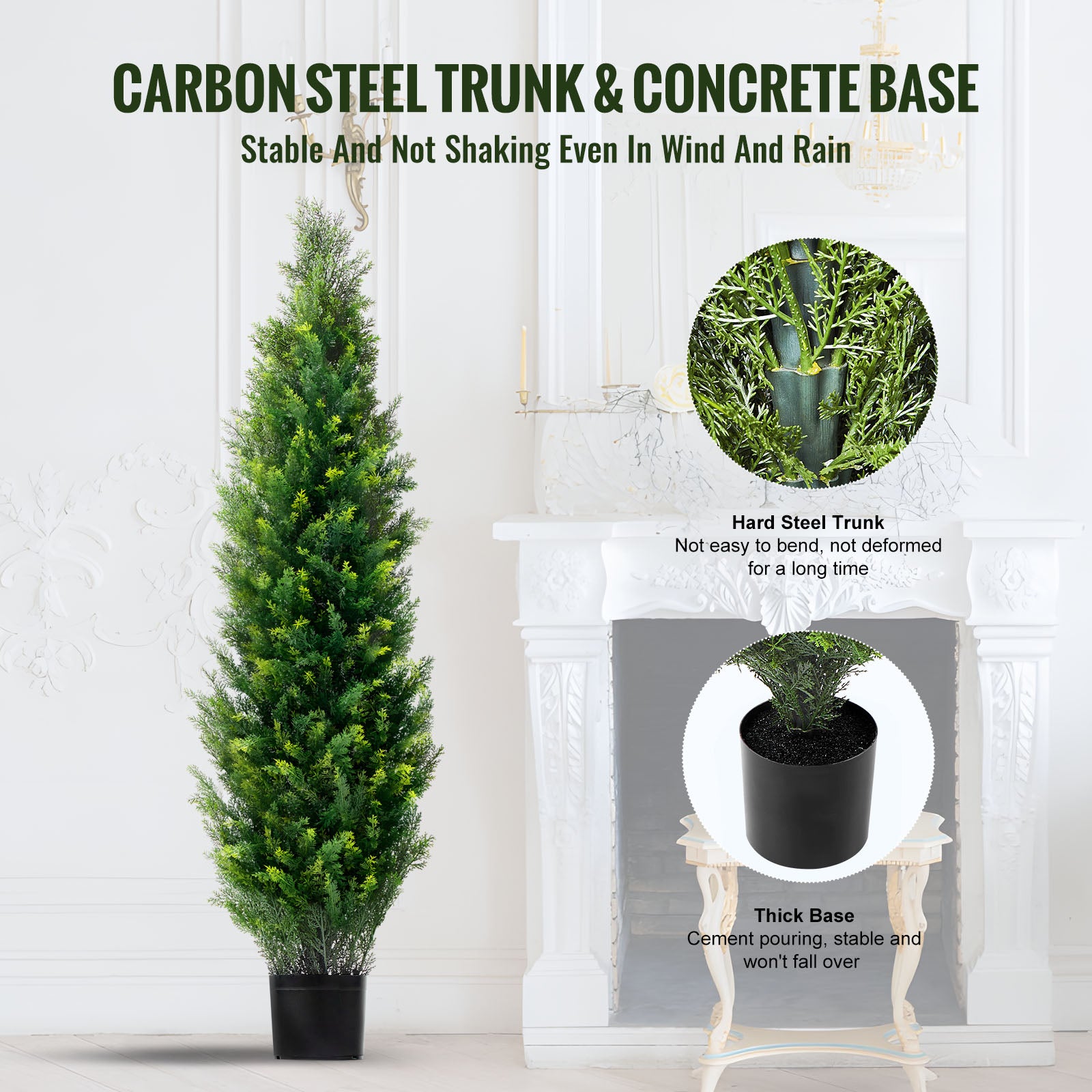 Set di SucceBuy 2 alberi topiari artificiali in cedro 152,4 cm,finti pini e cipressi sempreverdi con foglie extra e vaso,verde artificiale - 6