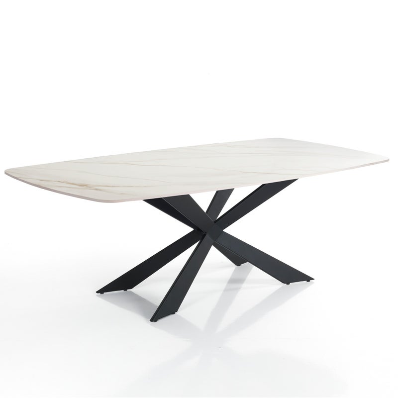 Stół TIPS ONICE MARBLE, polerowany onyks ceramiczny, dł. 180 cm, podstawa metalowa czarna, do nowoczesnej jadalni