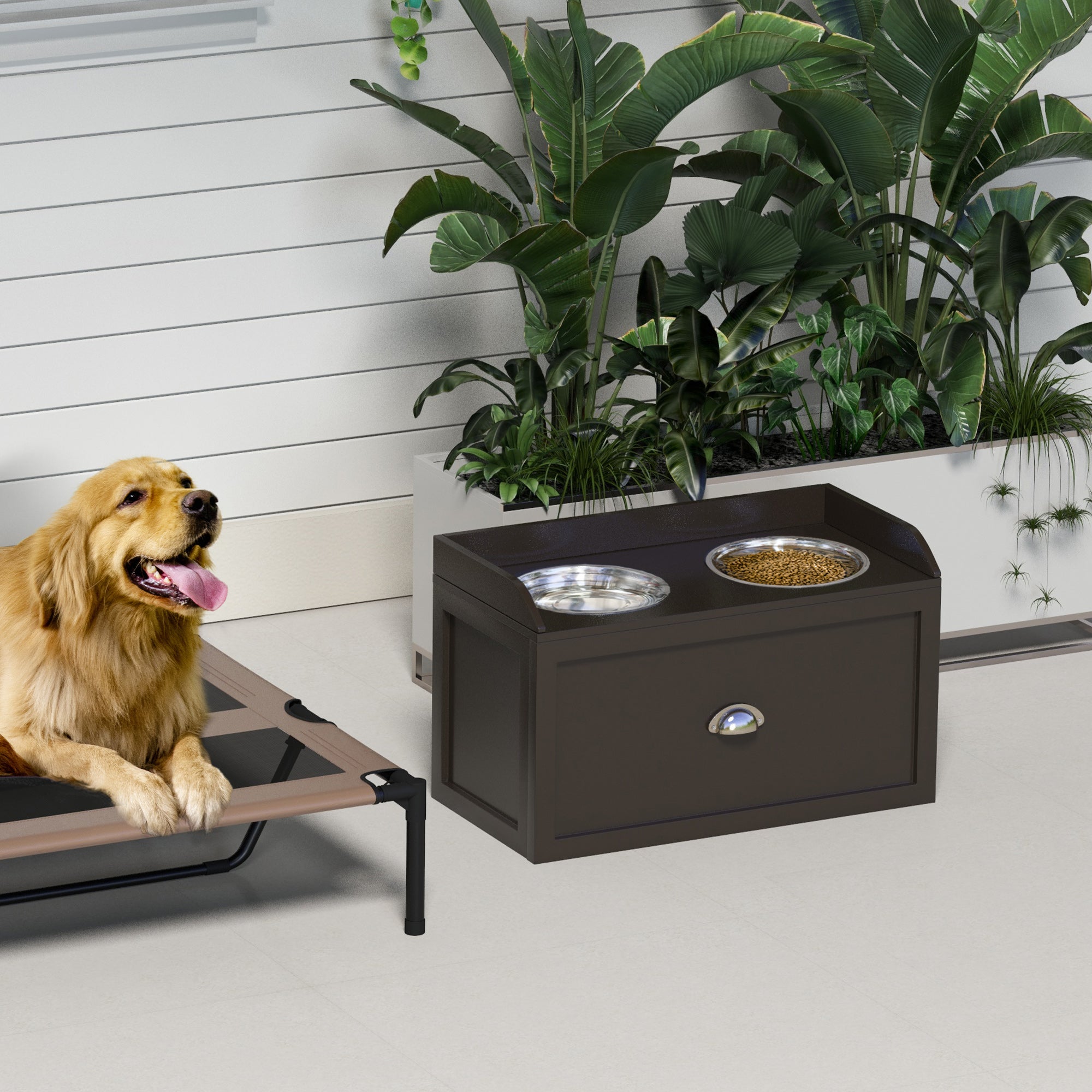 PawHut Comedero Elevado para Perros Grandes Cuencos para Perros con 2 Tazones