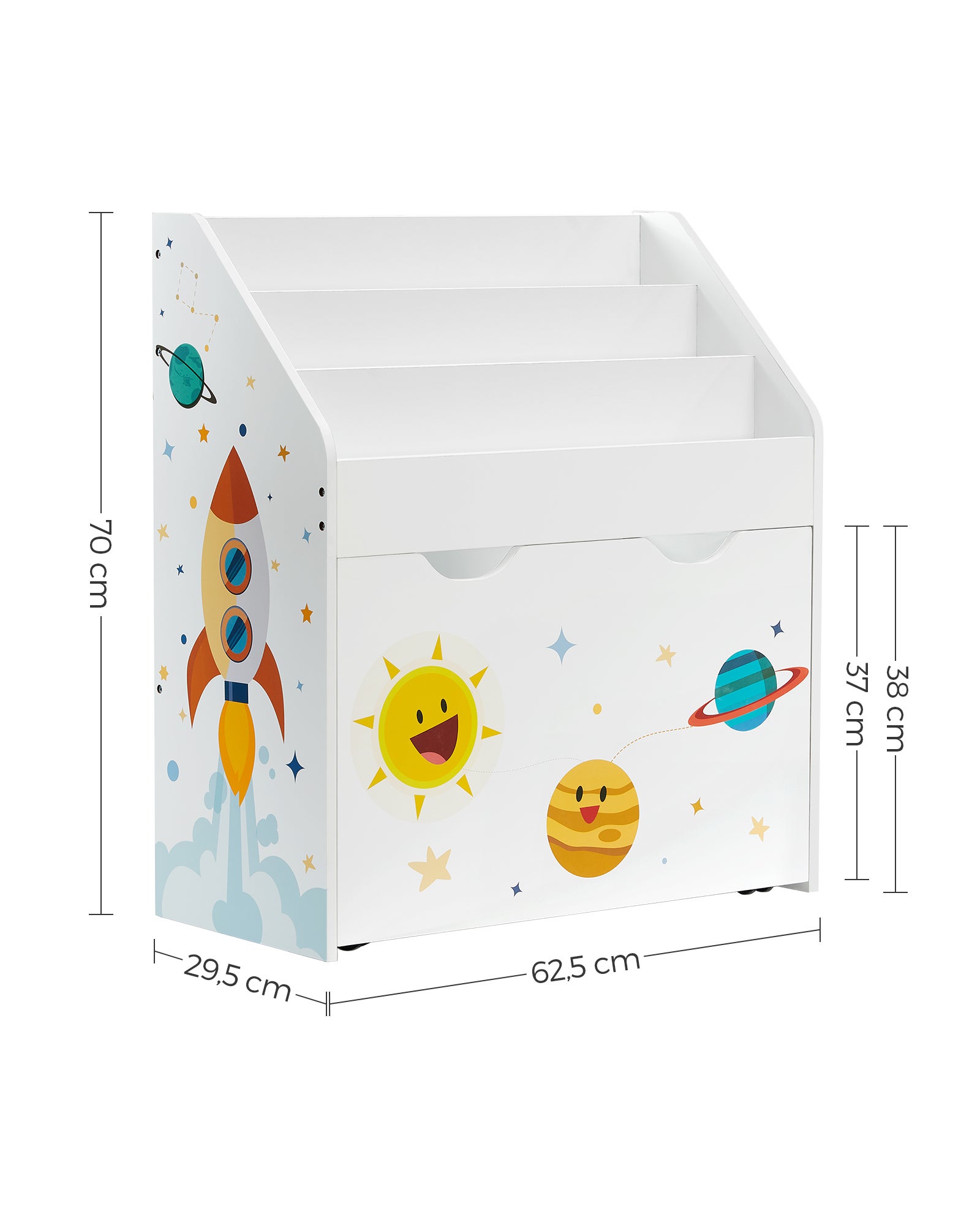 Étagère pour jouets, 3 Compartiments, Boîte à jouets avec roulettes, Blanc - 5