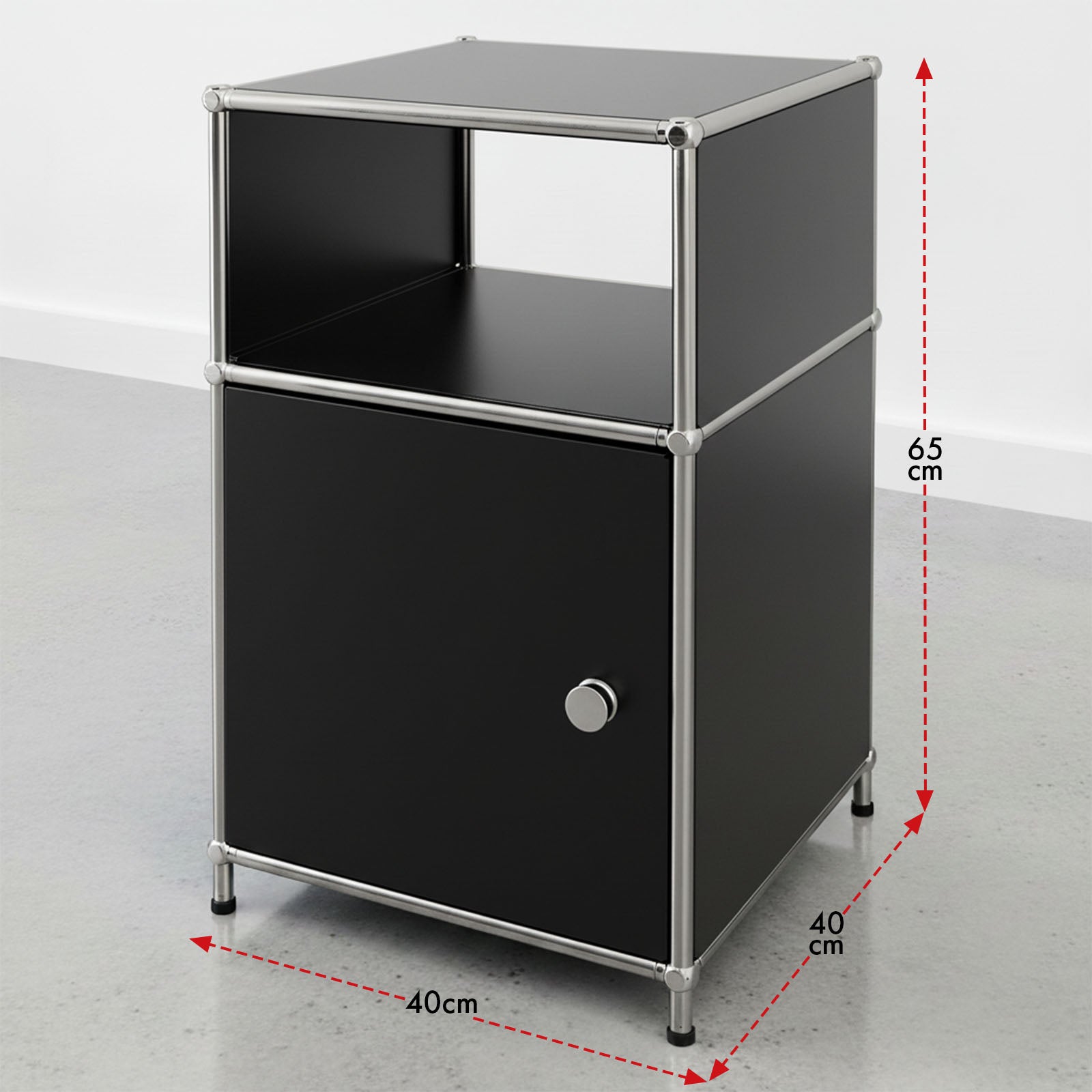 Étagère métal chromé design épuré, Concept Epuré MK-040 : 3 étages, 40 x 40 x 65 cm, Noir - 3