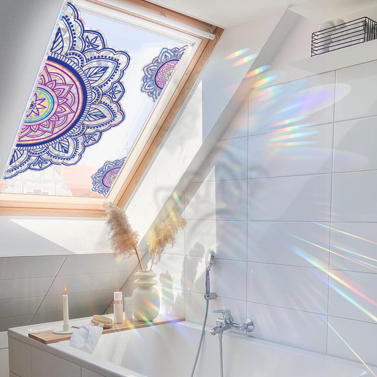 ANATTASOUL Adesivi Per Finestra Motivo Mandala Primaverile – Pellicola Vetro Non Adesiva 120x30 Cm, Rimovibile E Riutilizzabile