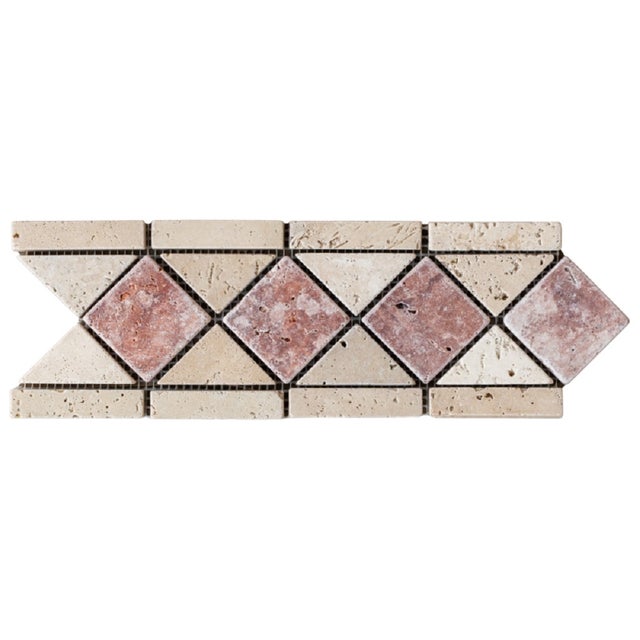 Frise murale en travertin Beige/Rouge - 10 x 29 x 1 cm - Pack de 10 unités - C-NEGOCE
