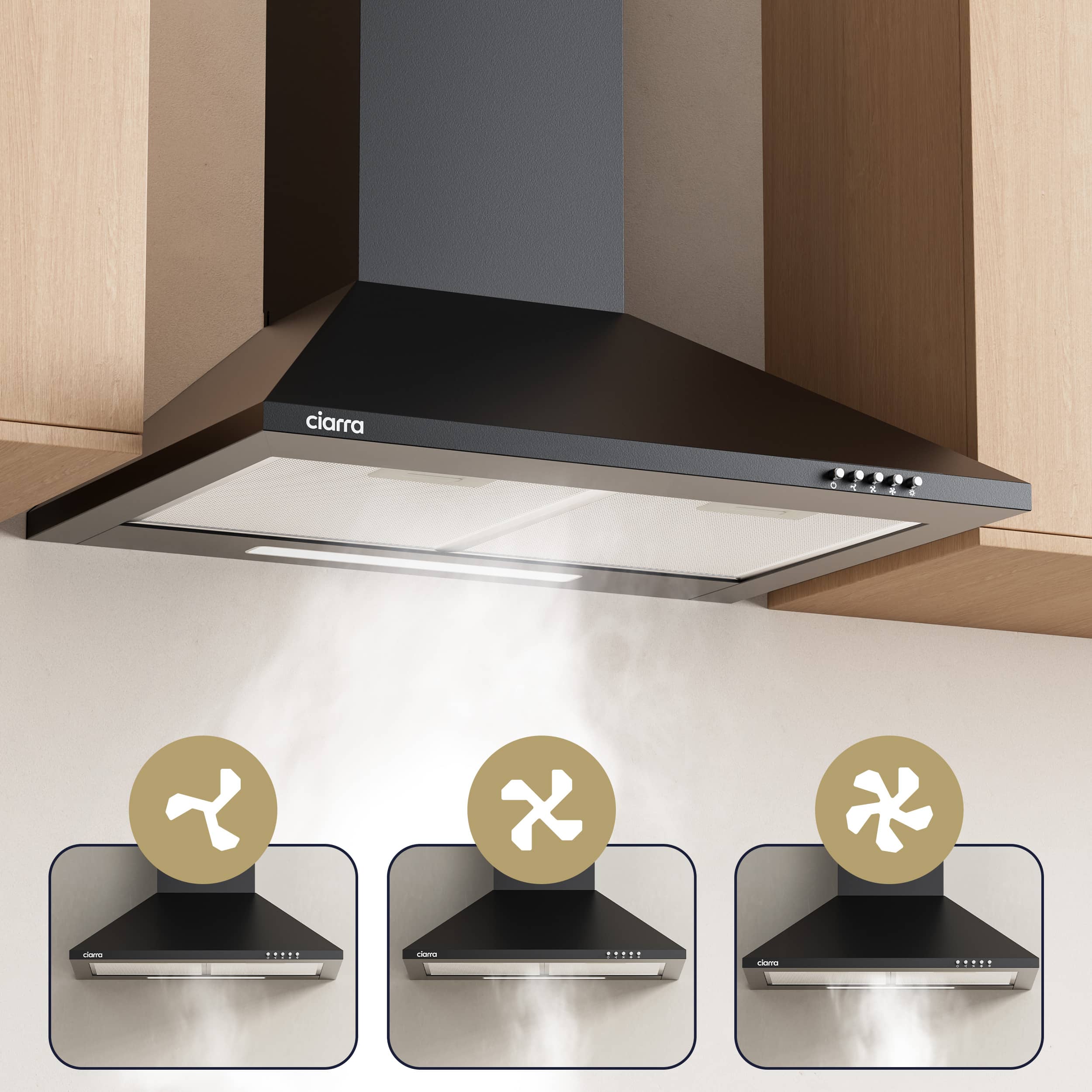 Exaustor de Parede CIARRA 60cm 404 m3/h 3 Velocidades Recirculação Preto 201BK60 - 5
