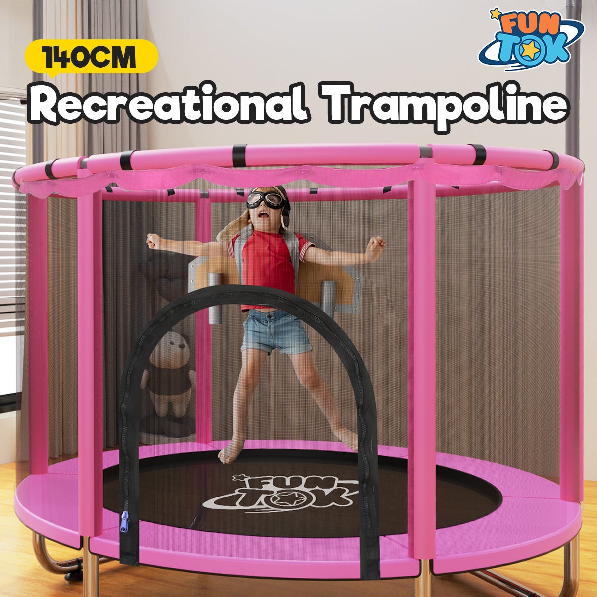 FUNTOK Trampolín Infantil 140 cm con Columpio, Anillas de Gimnasia ...