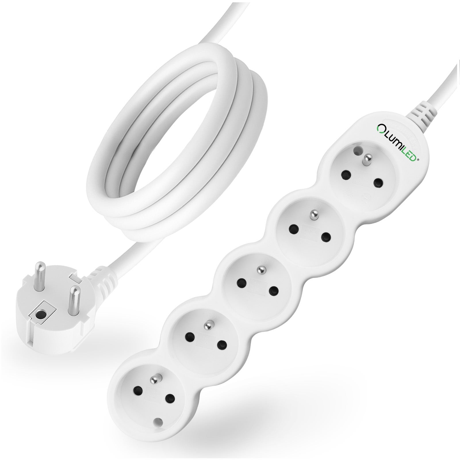 Przedłużacz Sieciowy Lumiled Kabel z Uziemieniem Listwa Zasilająca 5 Gniazda 5m Biały Sznur 1 szt.