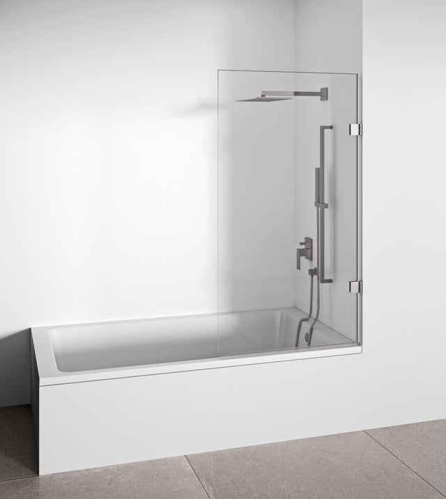 BELLOBATH - Mampara de bañera frontal de hoja abatible - Transparente - Cristal templado 6 mm Antical - Perfilería Cromo - Ancho 90 cm - Alto 145 cm
