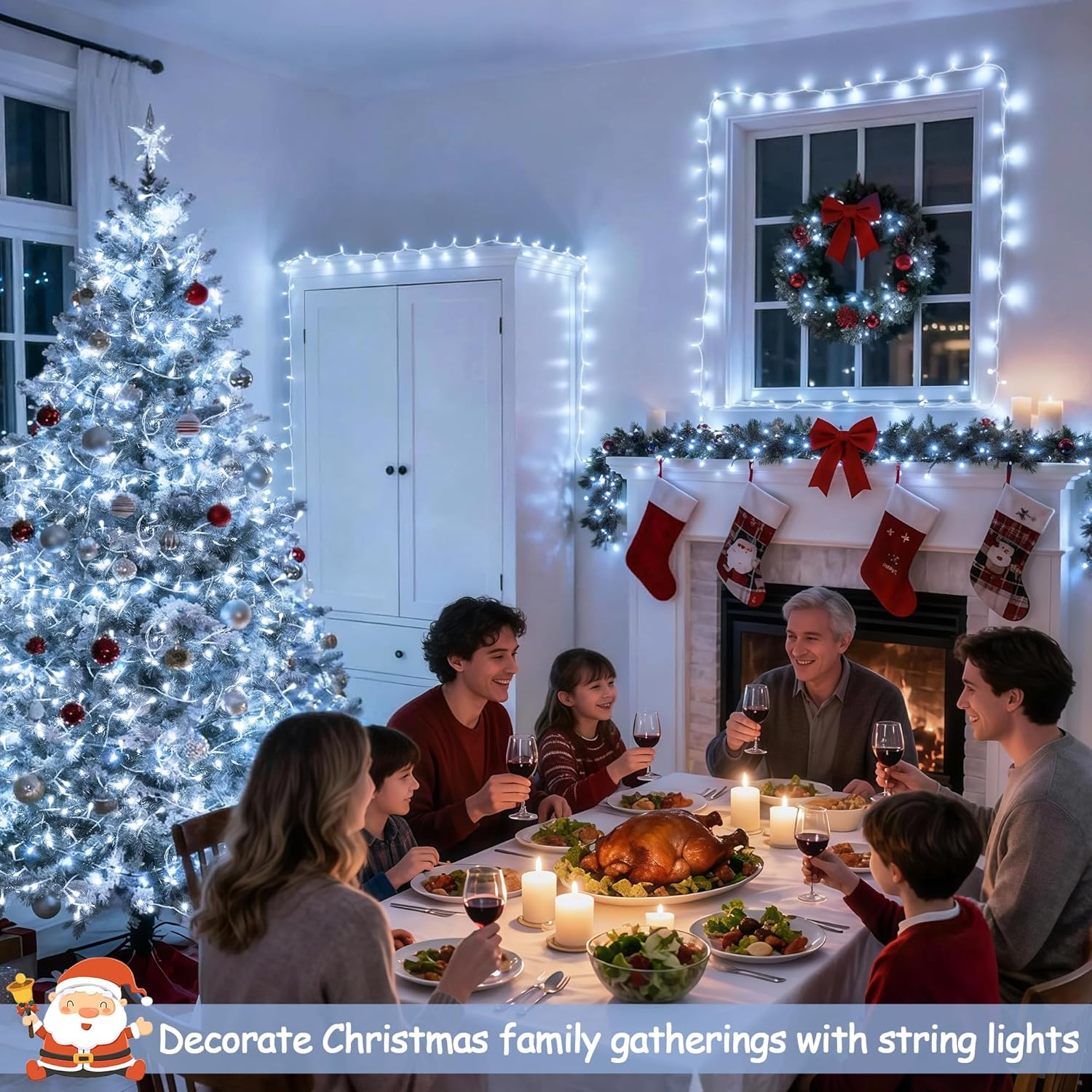 Guirnalda de luces LED navideñas para interior y exterior, 25 m - 1000 LED, Luz decorativa impermeable para árbol de Navidad con control remoto - 5