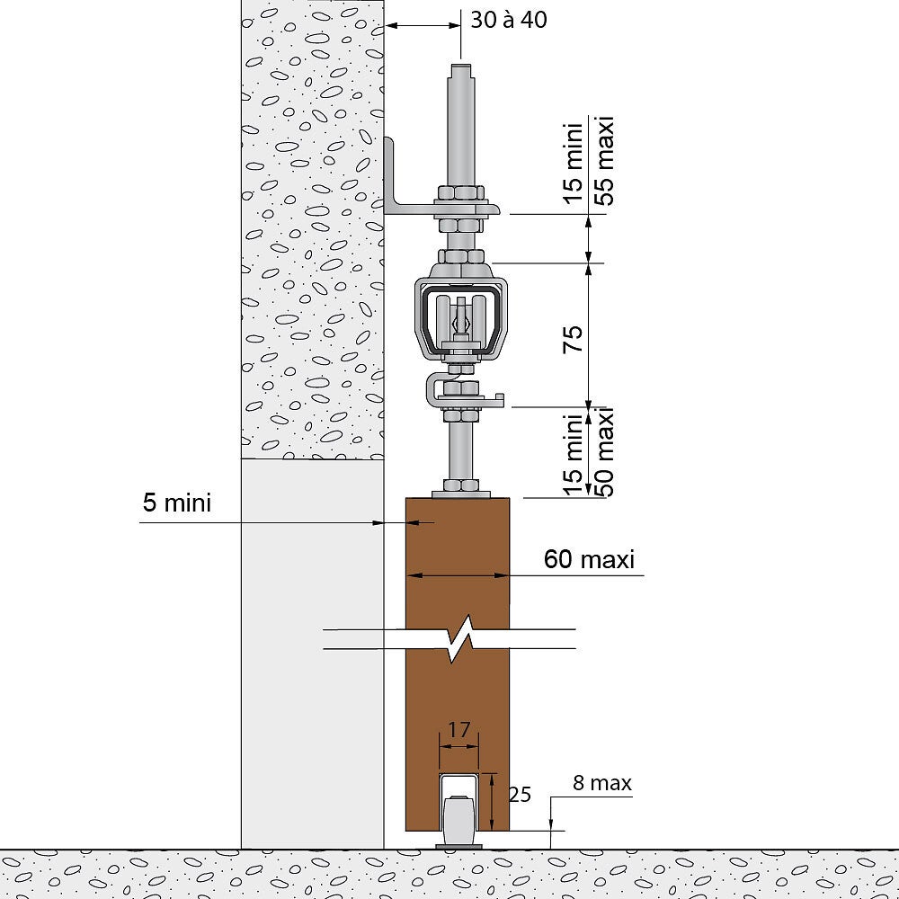 Système coulissant SLID'UP 2000 pour 1 porte extérieure 60 mm max - rail 1,95 m acier galvanisé - 140 kg - 6