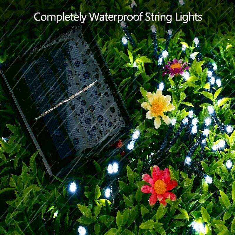 Guirlande lumineuse solaire extérieure (blanc froid), 22M 200 LED étanches, 8 motifs de décoration pour le jardin, la cour, l'arbre, la clôture, la ma - 5