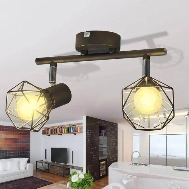 Czarny reflektor w stylu industrialnym z 2 żarówkami LED