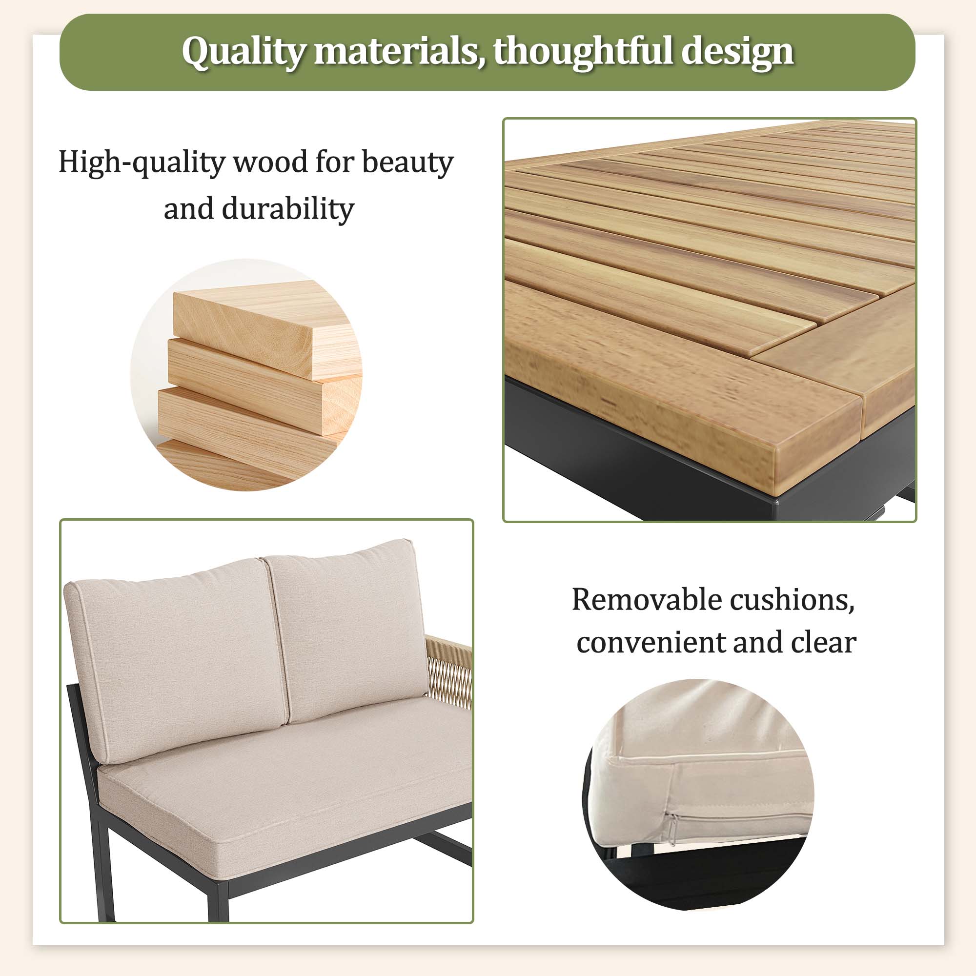 Ensemble de mobilier de jardin modulaire 7-8 personnes, résistant aux intempéries avec coussins confortables - 5