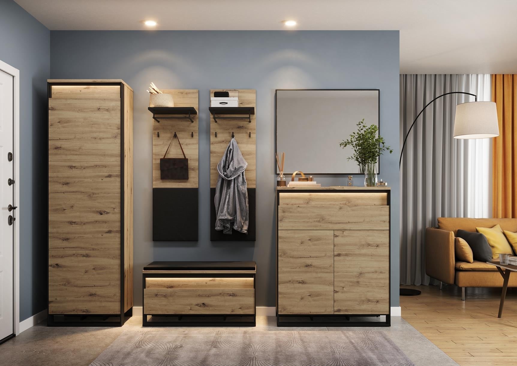 Wąskie prostokątne lustro QUARO w czarnej ramce – idealne do przedpokoju - 4