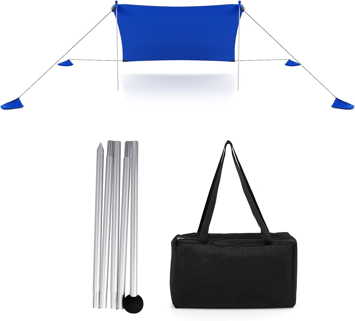 Namiot plażowy 230 x 200 cm, namiot słoneczny z kotwami do piasku, workami na piasek i 2 drążkami podporowymi, dach przeciwsłoneczny na plażę,