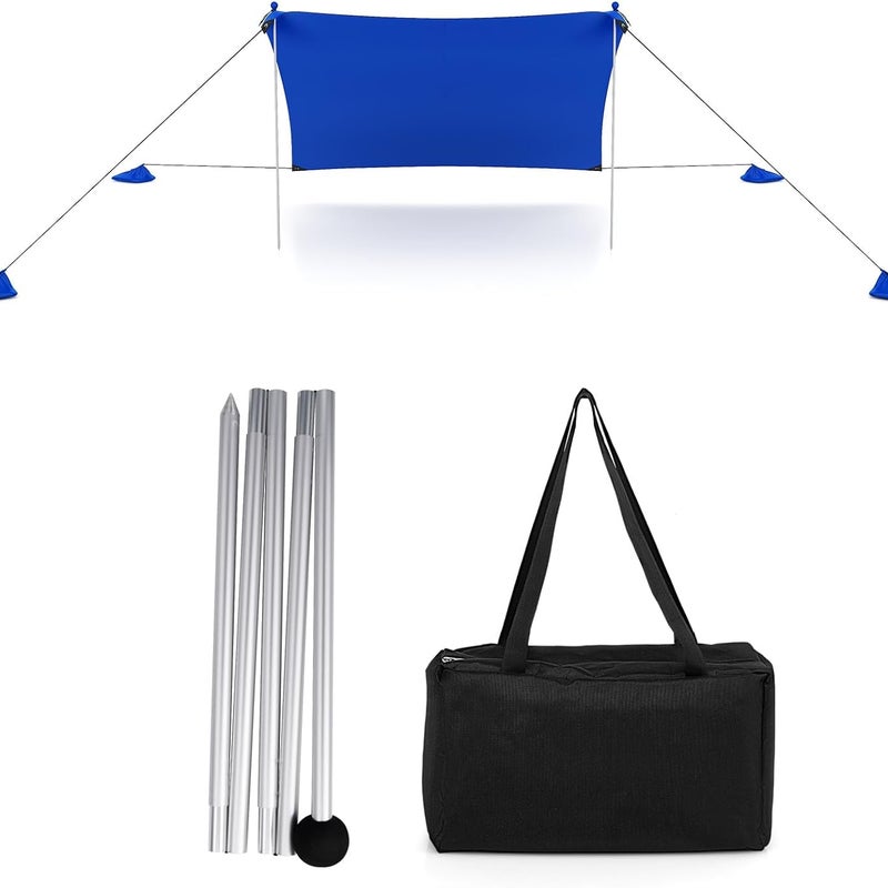 Namiot plażowy 230 x 200 cm, namiot słoneczny z kotwami do piasku, workami na piasek i 2 drążkami podporowymi, dach przeciwsłoneczny na plażę,