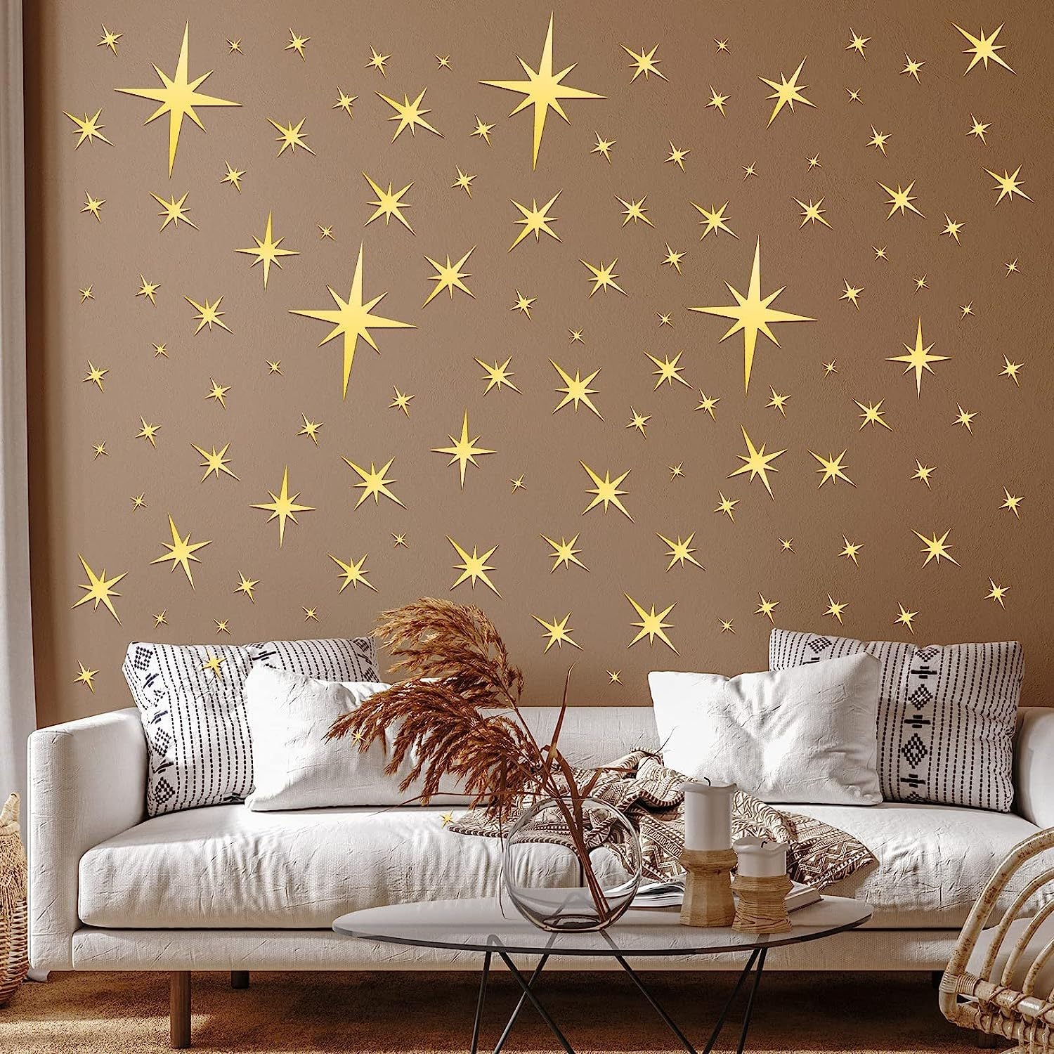 Un ensemble de 42 Doré Autocollant Mural Miroir étoile DIY, décalcomanie Acrylique, Papier Peint Autocollant imperméable pour Chambre d'enfant - 5