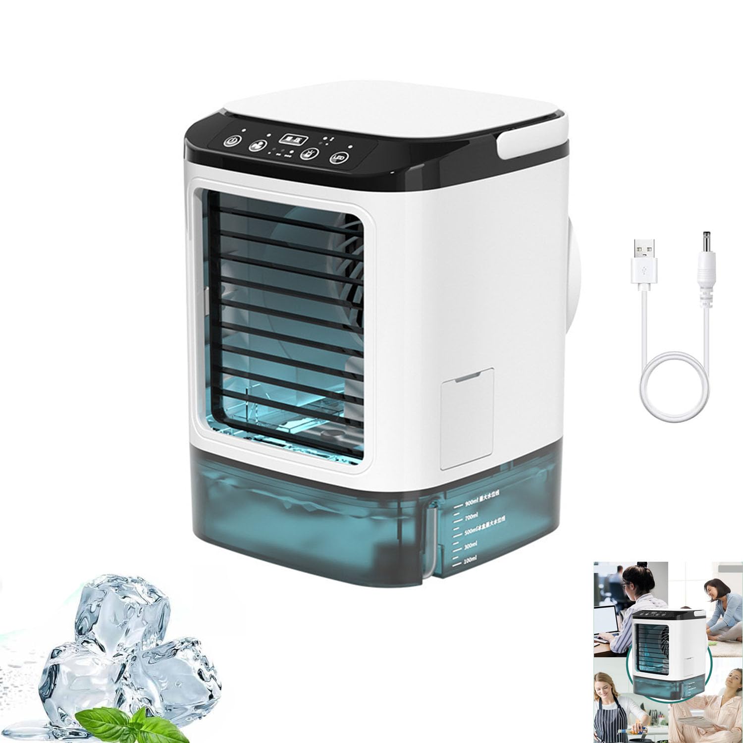 Ventilatore 3 In 1 Con Raffreddatore Ad Acqua, Luci LED E Timer – Portatile USB, 10W