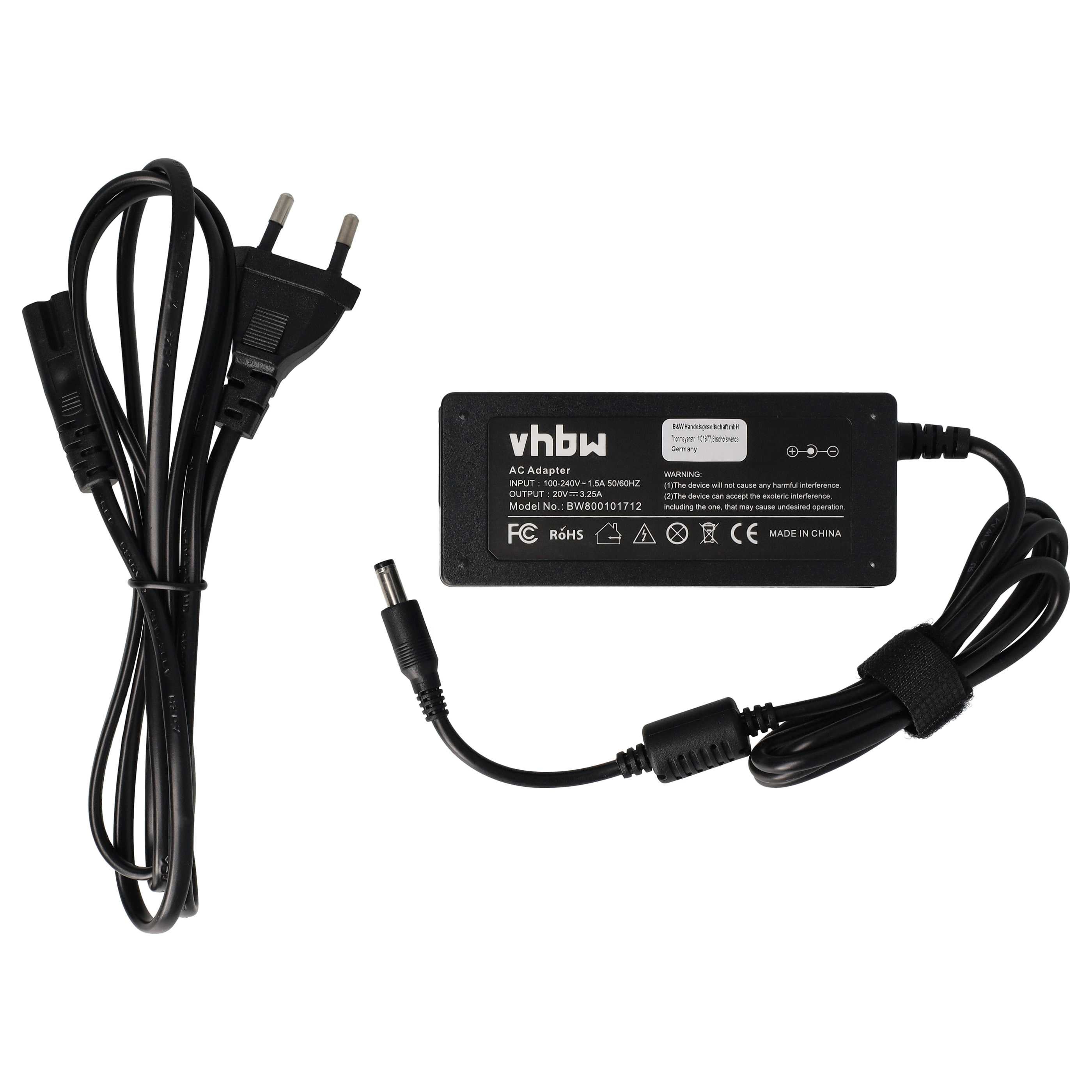 Vhbw Alimentatore 65W Per Notebook Lenovo IdeaPad, N500, S10, P580 E Altri - Sostitutivo Con Spina Europea, Cavo 2m - 5