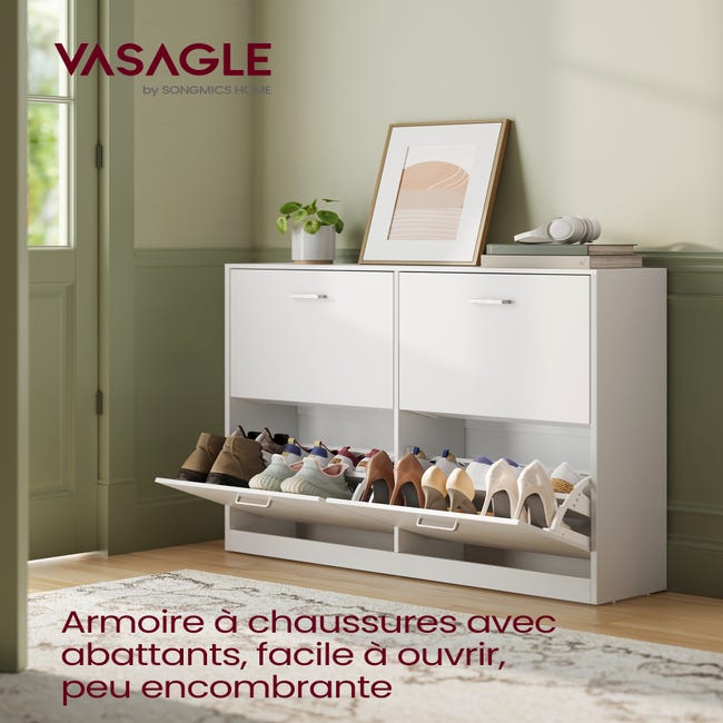 Meuble à Chaussures Étroit 2 Portes En Rotin – Rangement Jusqu’à 28 Paires – Pour Entrée, Salon, Couloir (80 X 24 X 102 Cm)