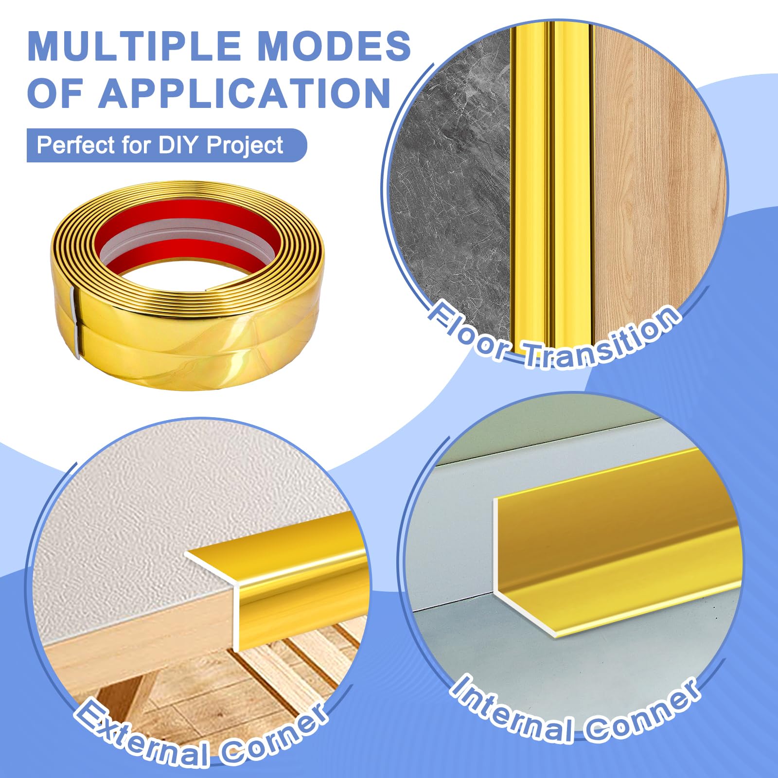 Baguette d’Angle PVC Cornière Moulure Murale Autocollante Protection Profilé Souple pour bordure de carrelage Plafond (Doré, 4cm×3m) - 4