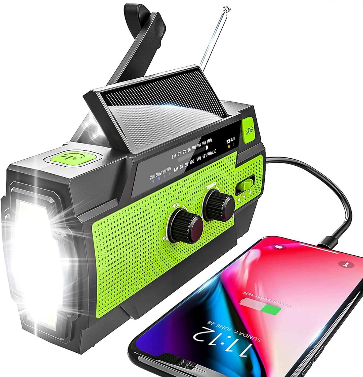 Radio D'Urgence, 2000 Mah Alimentée Par Batterie Manivelle Solaire