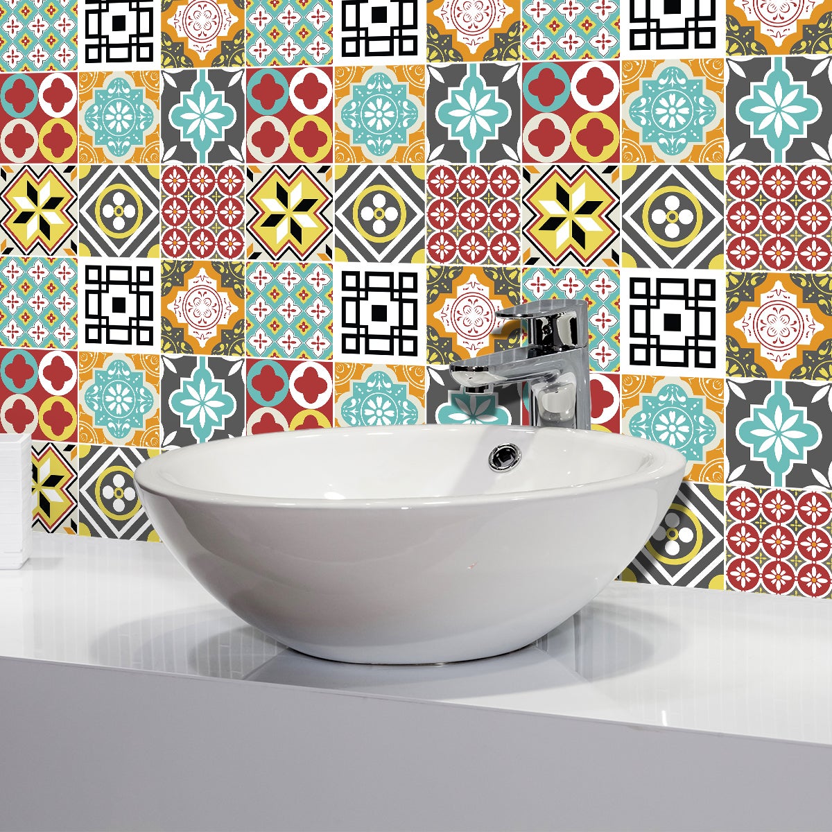 Sticker Mural Carrelage adhésif Cuisine Salle de Bain - 9 STICKERS CARREAUX DE CIMENT BRIGITNIA - 9stickers10x10cm - 5