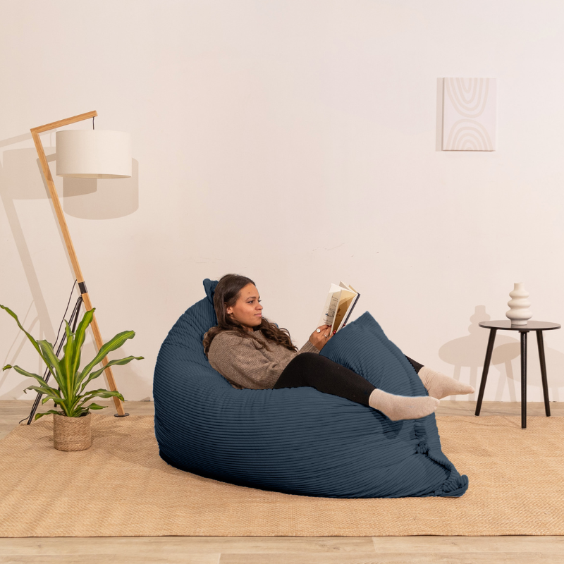 Pouf velours côtelé déhoussable BANANAIR 180 x 140 cm bleu nuit - 6