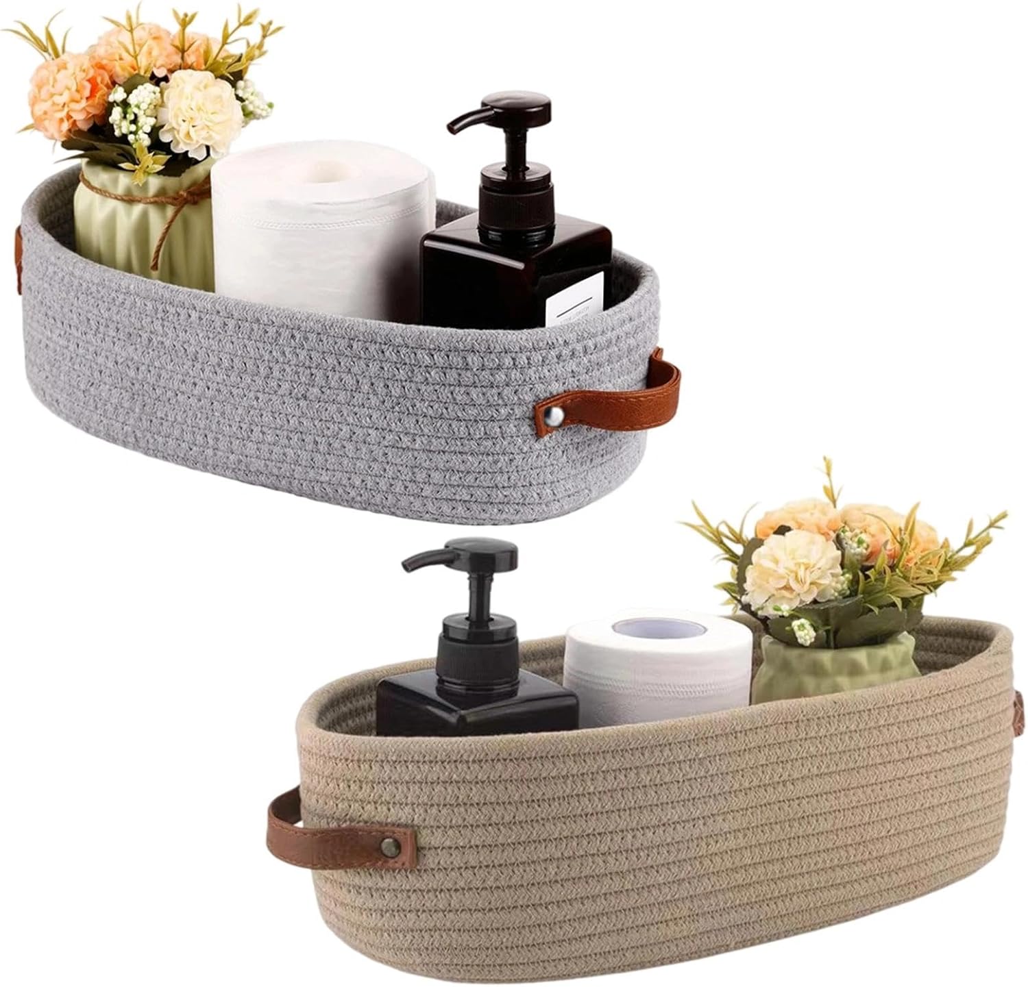 koszyki z plecionej liny bawełnianej - 33*15*10 cm - koszyki półkowe z uchwytami - do przechowywania w sypialni, toaletce lub łazience