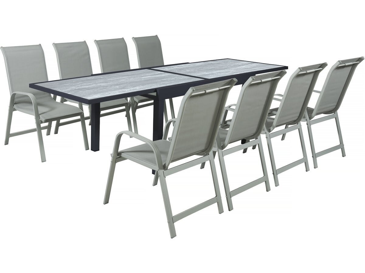 Rozkładany aluminiowy stół ogrodowy i krzesła "Lagos" - 140/280 x 90 x 76 cm - Miejsca siedzące 8 - Jasnoszary
