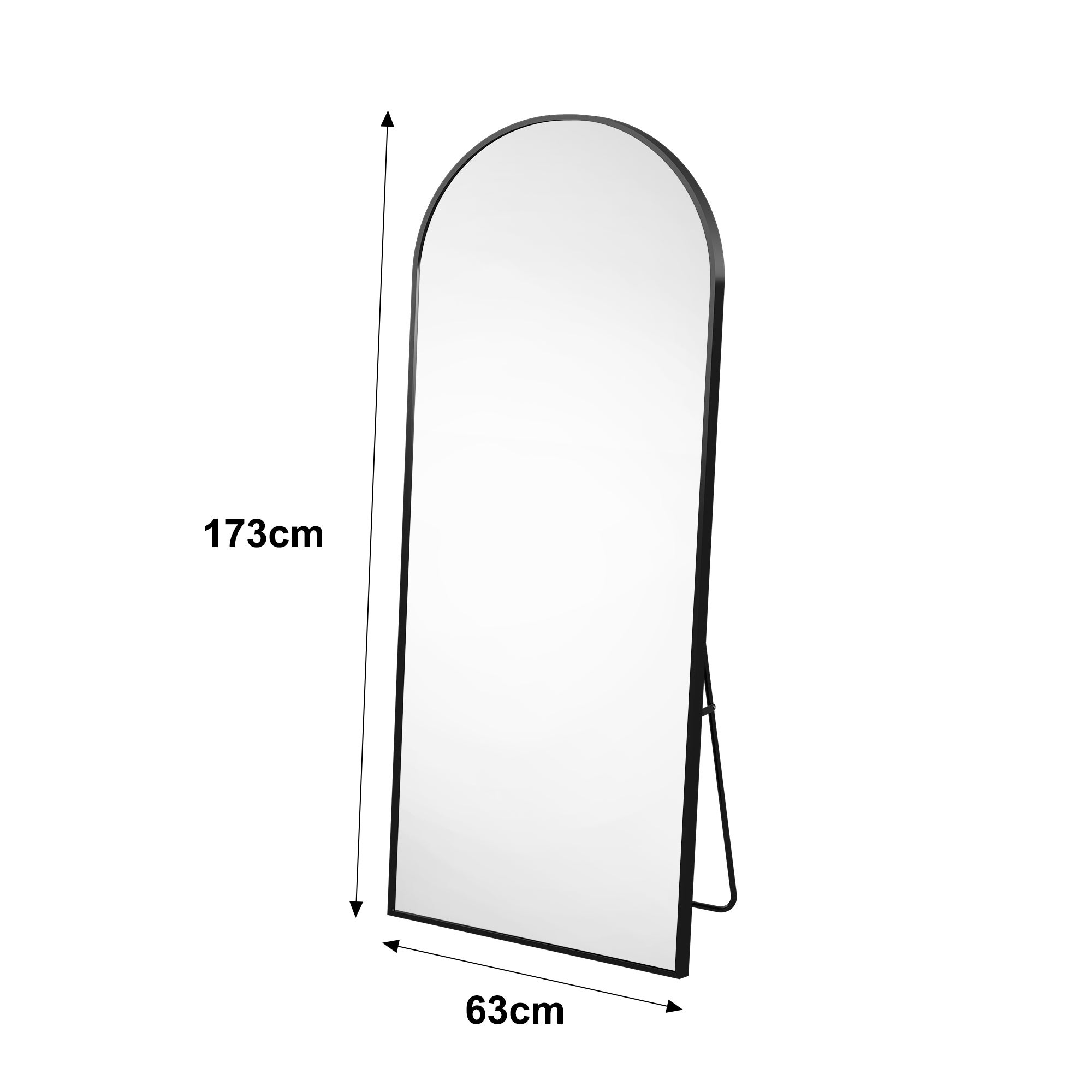 Miroir de Sol Arqué de 173 x 63 cm avec Support,Noir Grand Miroir Mural à Suspendre ou à Poser Contre Le Mur pour Chambre à Coucher,Entrée - 2