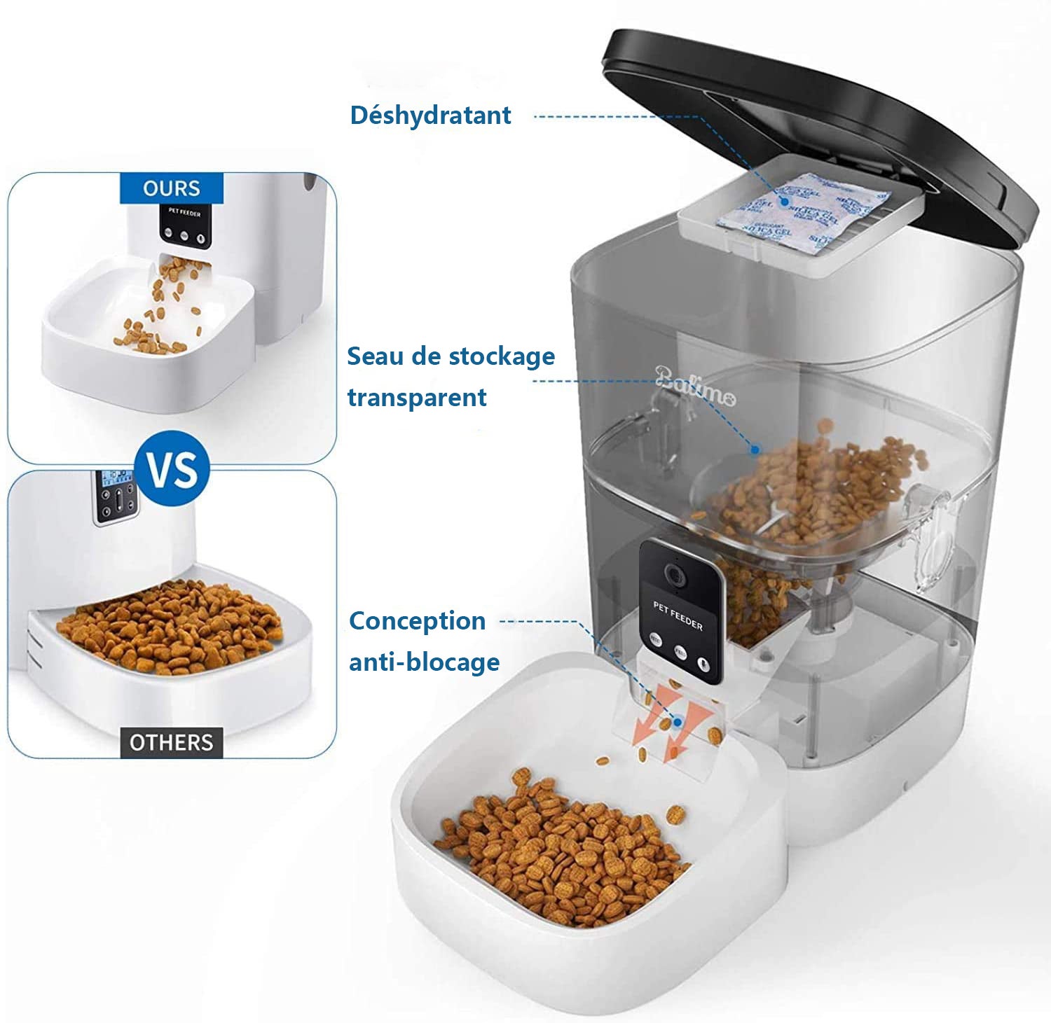 Balimo Dispenser automatico di cibo da 4 litri per cani/gatti con webcam WiFi 2.4G, controllo APP, fotocamera HD 1080p, registrazione vocale - 5