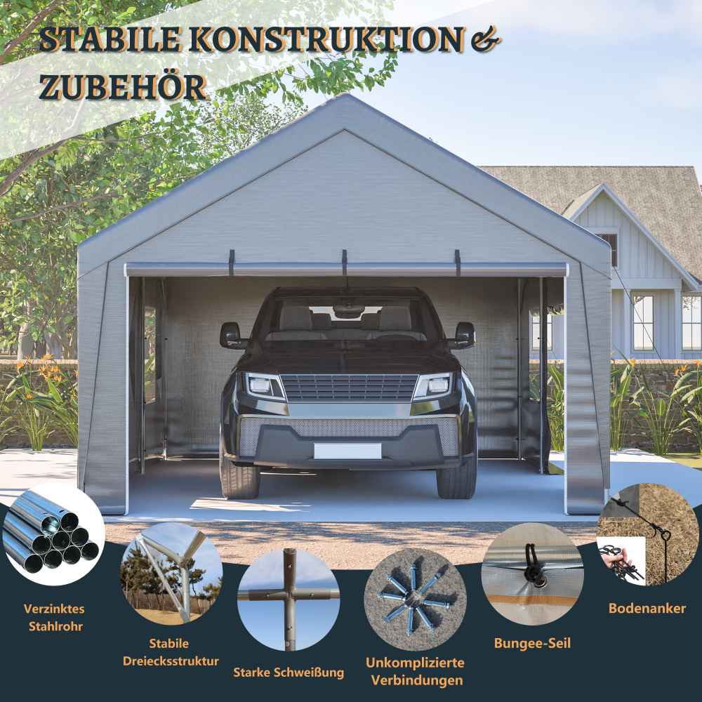 Tente Garage Tout-Temps 6x4x3m - Structure en Acier, Baches Latérales Étanches, Fenêtres Coulissantes, Gris - 4