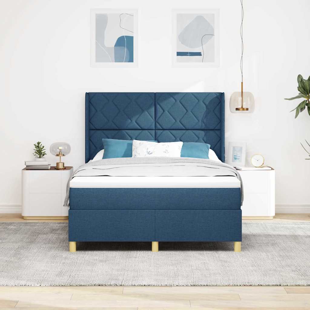 Cama tipo Box Spring con cabecera Azul 140 x 190 cm tela | Leroy Merlin
