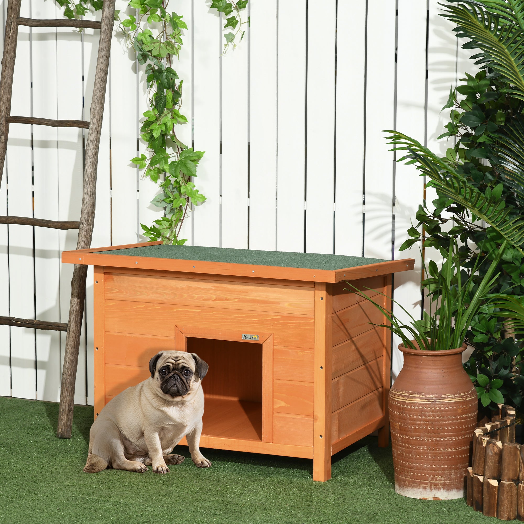 Jaula Para Perros PawHut Blanca | Cabaña Tipo Casita | Acero Y MDF | 80x50x56.5cm | 30kg