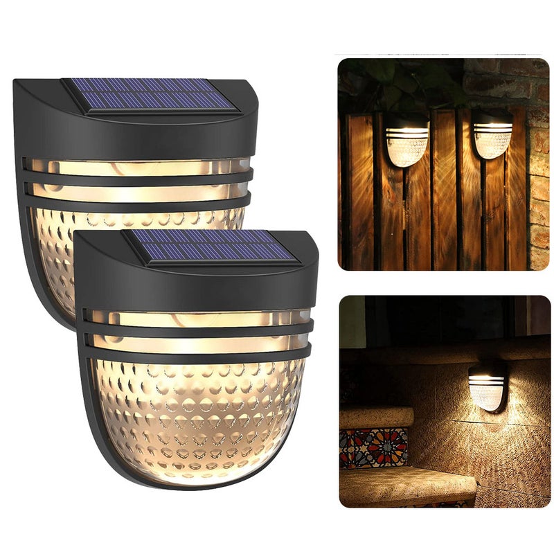 Słoneczne lampy ogrodzeniowe, 2-częściowe, zewnętrzne słoneczne lampy ścienne z trybem oddychania i stałym, wodoodporne IP65 do ogrodu, ściany